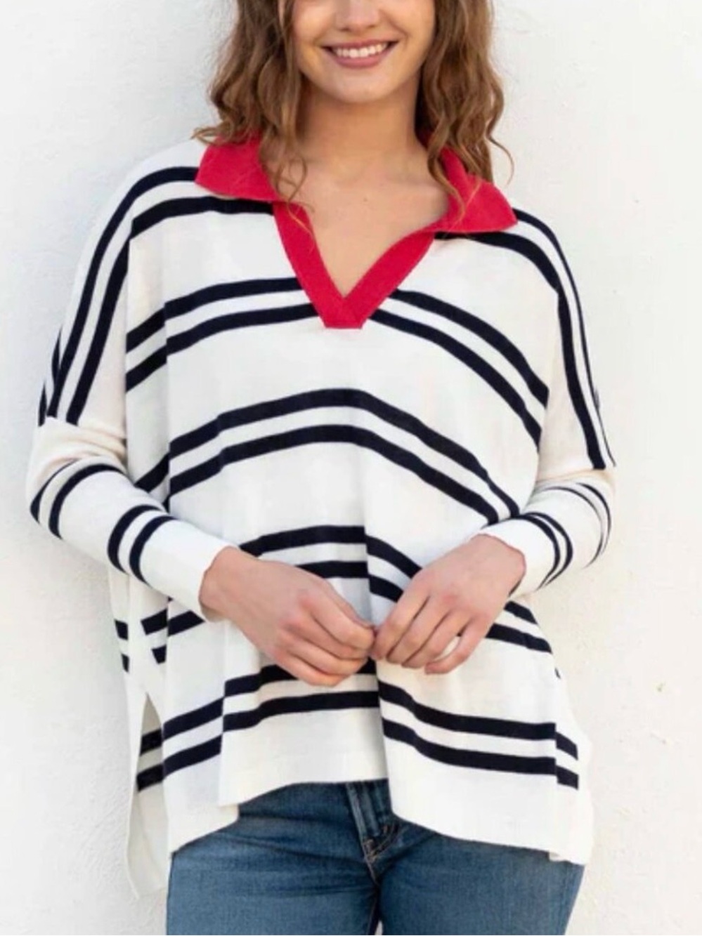 Mersea Anywear Polo Sweater OS Boxy Stripe Oversized Pullover Casual Coastal